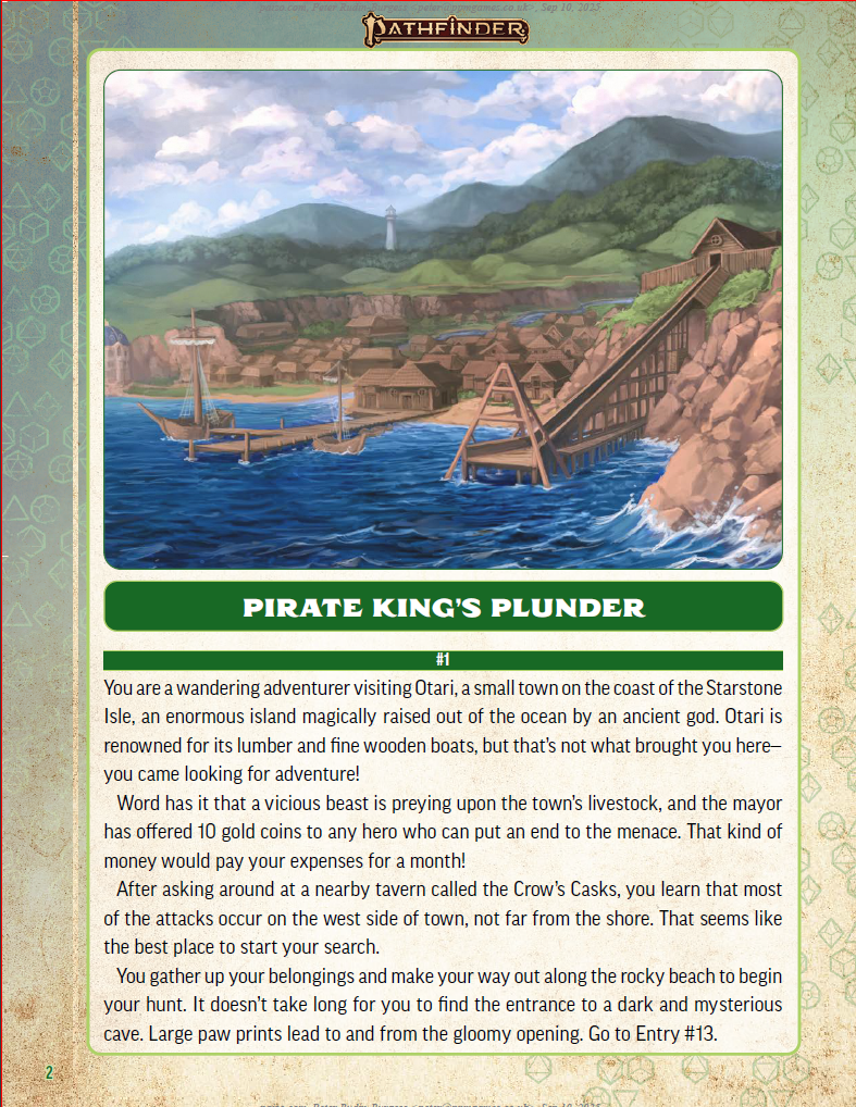 Numbered as paragraph #1, it actually contains 4 paragraphs of text.
The entire adventure is 25 roughly similiar sized numbered paragraphs.